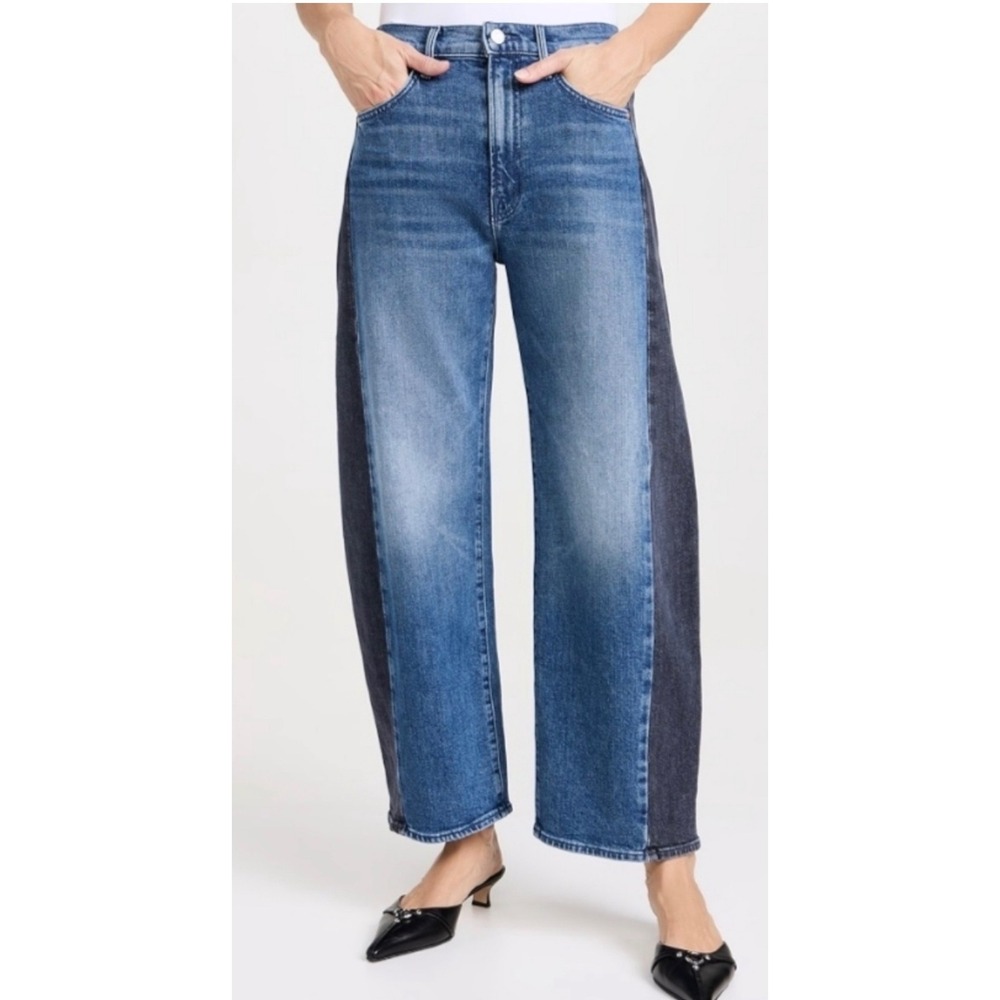 MOTHER Two-Tone Blue Cropped Wide Leg Jeans